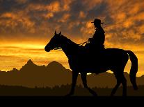 Silhouette Cowboy with Horse in the Sunset-volrab vaclav-Photographic Print
