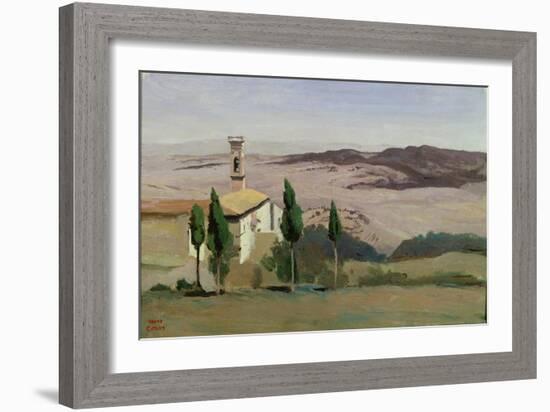 Volterra, Church and Bell Tower, 1834-Jean-Baptiste-Camille Corot-Framed Giclee Print