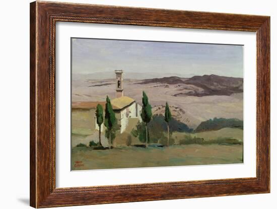 Volterra, Church and Bell Tower, 1834-Jean-Baptiste-Camille Corot-Framed Giclee Print