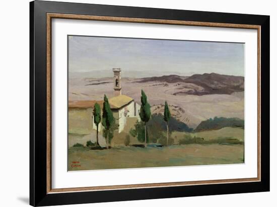 Volterra, Church and Bell Tower, 1834-Jean-Baptiste-Camille Corot-Framed Giclee Print