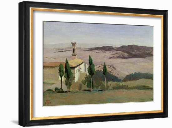 Volterra, Church and Bell Tower, 1834-Jean-Baptiste-Camille Corot-Framed Giclee Print