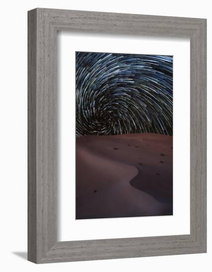 Vortex star trail in the Rub al Khali desert in Oman, Rub al Khali, Oman, Middle East-Francesco Fanti-Framed Photographic Print