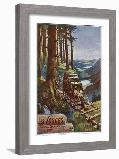 Vosges, France - View of a Lumberjack Carrying Wood, View of the Garardmer Valley, c.1920-Lantern Press-Framed Art Print