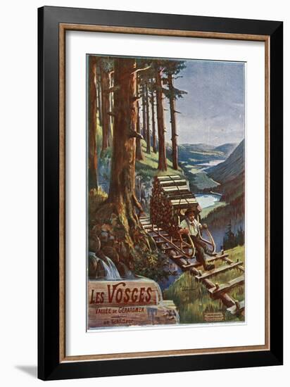 Vosges, France - View of a Lumberjack Carrying Wood, View of the Garardmer Valley, c.1920-Lantern Press-Framed Art Print