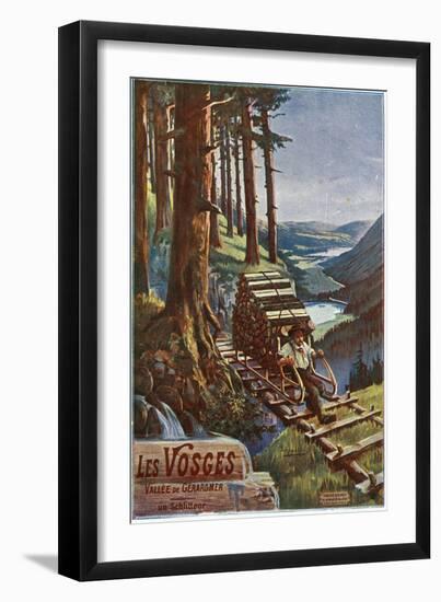 Vosges, France - View of a Lumberjack Carrying Wood, View of the Garardmer Valley, c.1920-Lantern Press-Framed Art Print