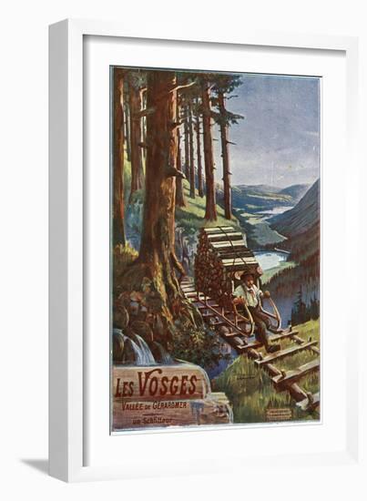Vosges, France - View of a Lumberjack Carrying Wood, View of the Garardmer Valley, c.1920-Lantern Press-Framed Art Print