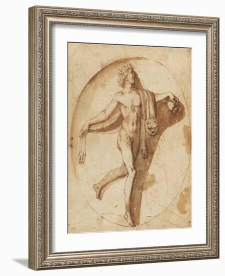 Votary of Bacchus, C.1640 (Pen and Brown Ink and Brown Wash)-Nicolas Poussin-Framed Giclee Print