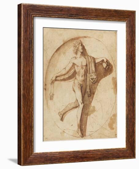 Votary of Bacchus, C.1640 (Pen and Brown Ink and Brown Wash)-Nicolas Poussin-Framed Giclee Print