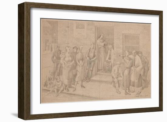 'Vote For...', Street Altercation, Birmingham, 1934 (Pencil on Paper)-Osmund Caine-Framed Giclee Print