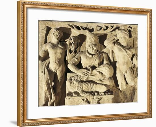 Votive Stele Portraying Celtic God Cernunnos Between Apollo and Mercury, Circa 100 A.D., from Reims-null-Framed Giclee Print