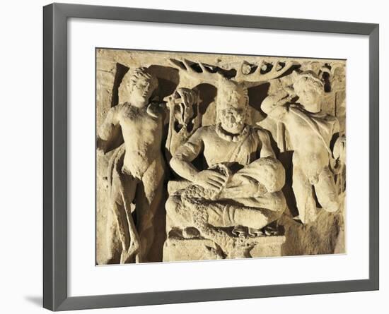 Votive Stele Portraying Celtic God Cernunnos Between Apollo and Mercury, Circa 100 A.D., from Reims-null-Framed Giclee Print