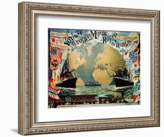 Voyage Around the World", Poster for the "Compagnie Generale Transatlantique", Late 19th Century-A. Schindeler-Framed Giclee Print