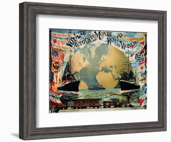 Voyage Around the World", Poster for the "Compagnie Generale Transatlantique", Late 19th Century-A. Schindeler-Framed Giclee Print