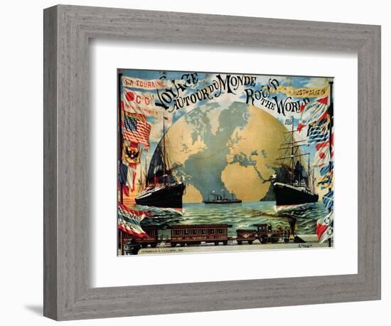 Voyage Around the World", Poster for the "Compagnie Generale Transatlantique", Late 19th Century-A. Schindeler-Framed Giclee Print