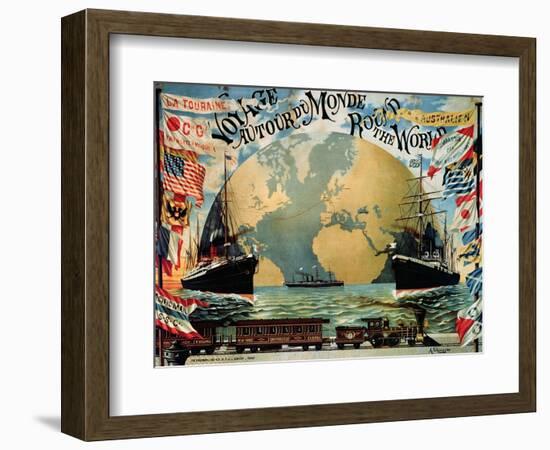 Voyage Around the World", Poster for the "Compagnie Generale Transatlantique", Late 19th Century-A. Schindeler-Framed Giclee Print