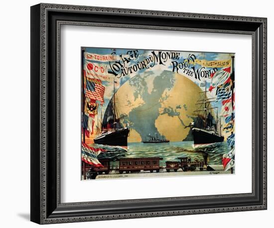 Voyage Around the World", Poster for the "Compagnie Generale Transatlantique", Late 19th Century-A. Schindeler-Framed Giclee Print