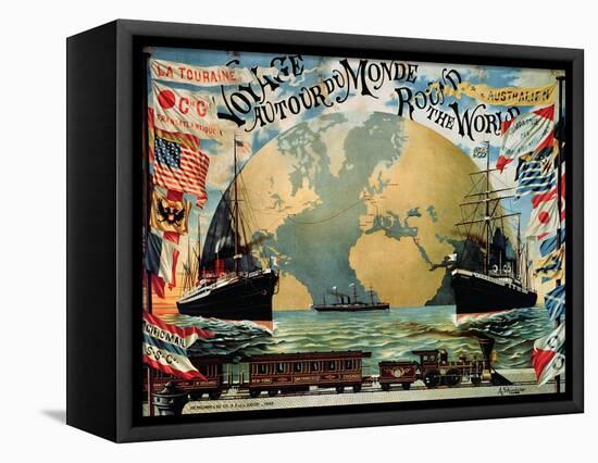 Voyage Around the World", Poster for the "Compagnie Generale Transatlantique", Late 19th Century-A. Schindeler-Framed Premier Image Canvas