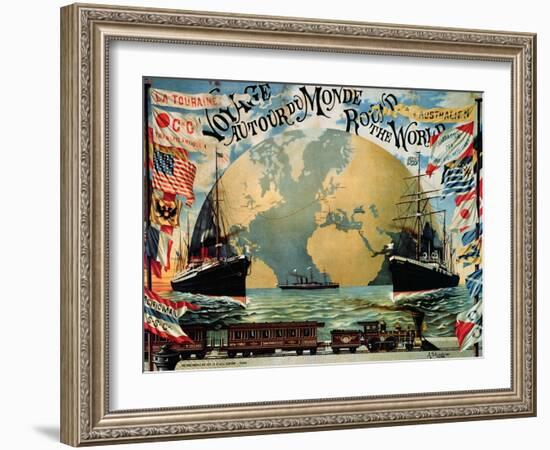 Voyage Around the World", Poster for the "Compagnie Generale Transatlantique", Late 19th Century-A. Schindeler-Framed Giclee Print