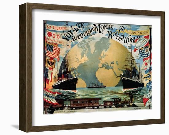 Voyage Around the World", Poster for the "Compagnie Generale Transatlantique", Late 19th Century-A. Schindeler-Framed Giclee Print