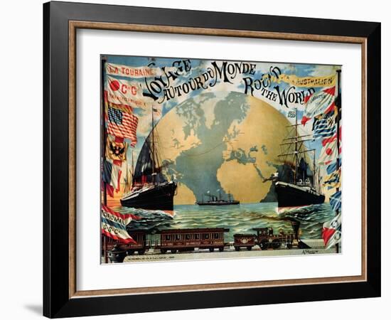 Voyage Around the World", Poster for the "Compagnie Generale Transatlantique", Late 19th Century-A. Schindeler-Framed Giclee Print