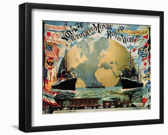 Voyage Around the World", Poster for the "Compagnie Generale Transatlantique", Late 19th Century-A. Schindeler-Framed Giclee Print