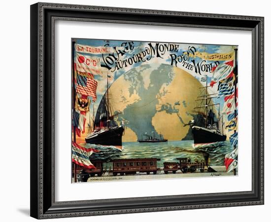 Voyage Around the World", Poster for the "Compagnie Generale Transatlantique", Late 19th Century-A. Schindeler-Framed Giclee Print