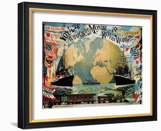 Voyage Around the World", Poster for the "Compagnie Generale Transatlantique", Late 19th Century-A. Schindeler-Framed Giclee Print