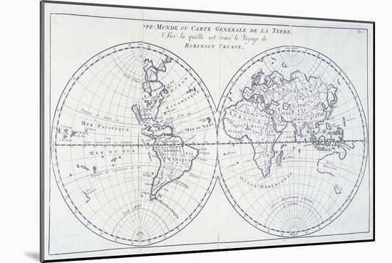 Voyage of Robinson Crusoe, from 18th Century Map of World-null-Mounted Giclee Print