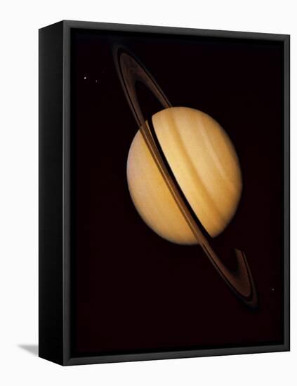 Voyager 1 Image of Saturn & Three of Its Moons-null-Framed Premier Image Canvas