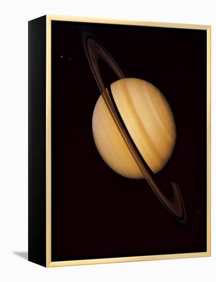 Voyager 1 Image of Saturn & Three of Its Moons-null-Framed Premier Image Canvas