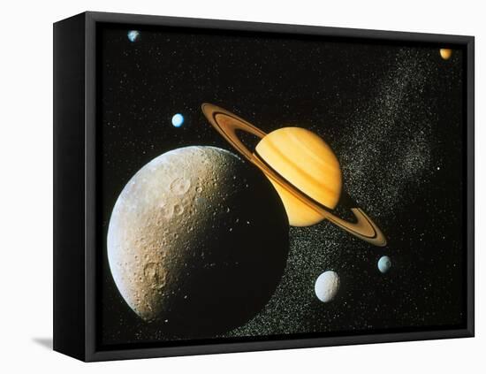 Voyager I Composite of Saturn & Six of Its Moons-null-Framed Premier Image Canvas