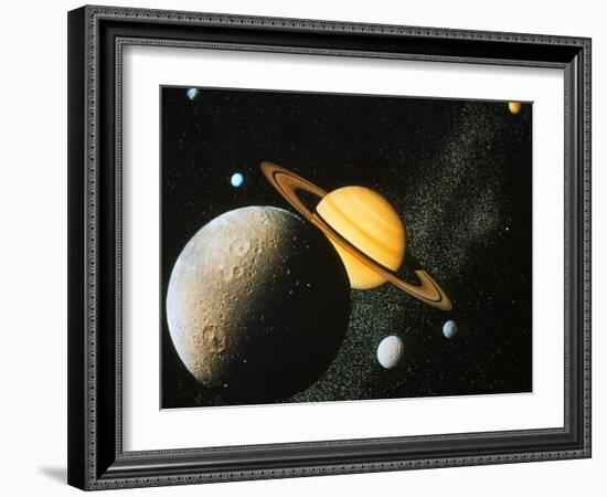 Voyager I Composite of Saturn & Six of Its Moons-null-Framed Photographic Print