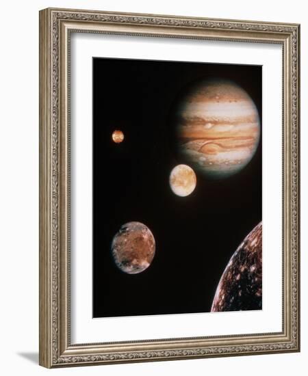 Voyager Mosaic of Jupiter & Its 4 Galilean Moons-null-Framed Photographic Print