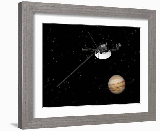 Voyager Spacecraft Near Jupiter and its Unrecognized Ring-null-Framed Art Print