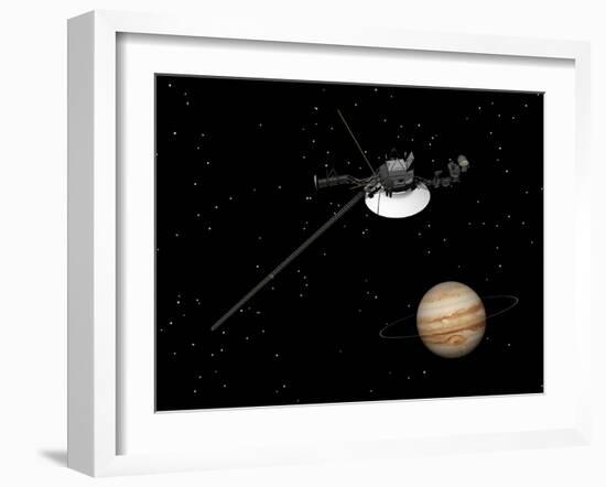 Voyager Spacecraft Near Jupiter and its Unrecognized Ring-null-Framed Art Print