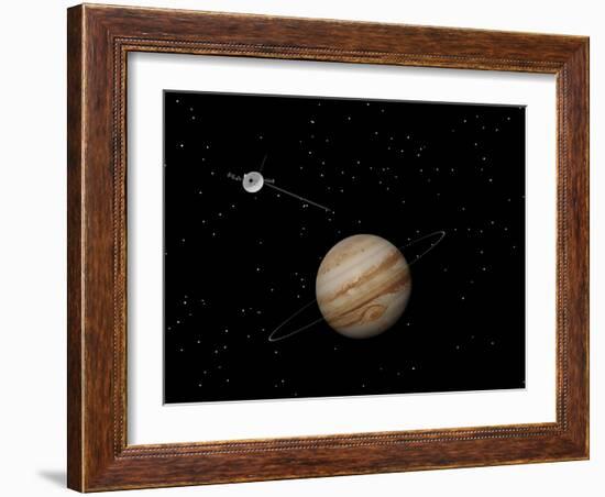 Voyager Spacecraft Near Jupiter and its Unrecognized Ring-null-Framed Art Print