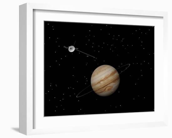 Voyager Spacecraft Near Jupiter and its Unrecognized Ring-null-Framed Art Print