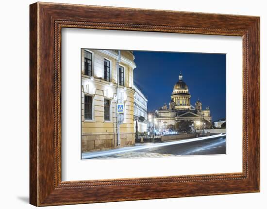 Voznesensky Avenue and exterior of St. Isaac's Cathedral at night, St. Petersburg, Russia-Ben Pipe-Framed Photographic Print