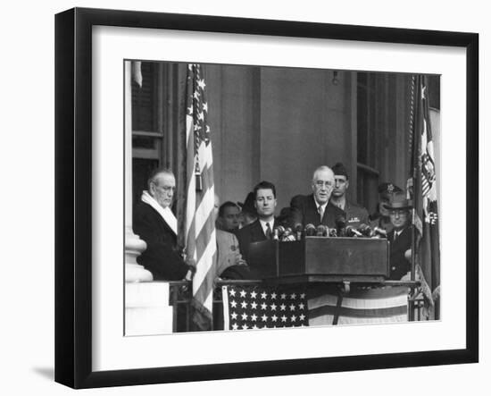 VP Harry S. Truman Sitting in Background as President Franklin D. Roosevelt Makes Inaugural Address-George Skadding-Framed Photographic Print