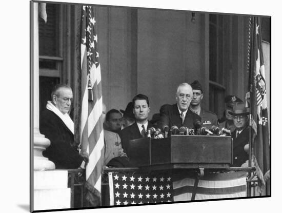VP Harry S. Truman Sitting in Background as President Franklin D. Roosevelt Makes Inaugural Address-George Skadding-Mounted Photographic Print