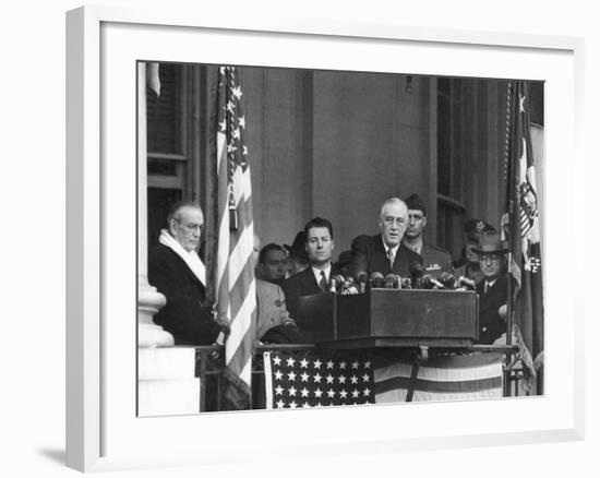 VP Harry S. Truman Sitting in Background as President Franklin D. Roosevelt Makes Inaugural Address-George Skadding-Framed Photographic Print