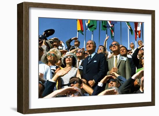 VP Spiro Agnew and Lyndon Johnson Watch Apollo 11 Moon Launch, July 16, 1969-null-Framed Photo