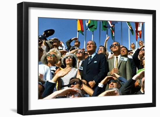 VP Spiro Agnew and Lyndon Johnson Watch Apollo 11 Moon Launch, July 16, 1969-null-Framed Photo
