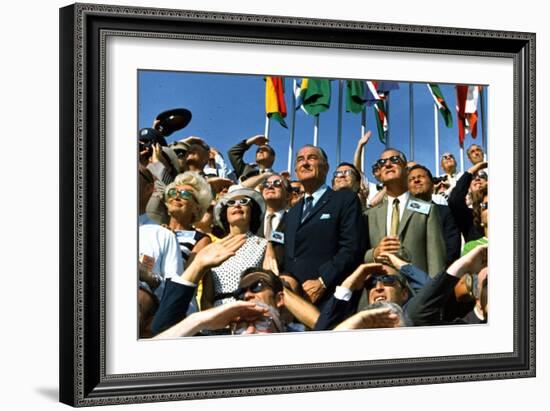 VP Spiro Agnew and Lyndon Johnson Watch Apollo 11 Moon Launch, July 16, 1969-null-Framed Photo