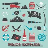 Vector Set: Pirate Supplies Silhouettes and Icons-vreddane-Framed Art Print