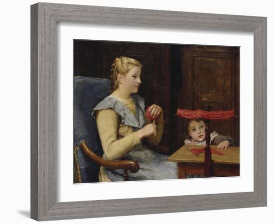 Vreneli Stuckl with Her Child Reeling Wool, 1905-Albert Anker-Framed Giclee Print