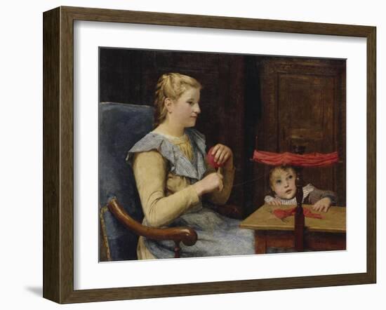 Vreneli Stuckl with Her Child Reeling Wool, 1905-Albert Anker-Framed Giclee Print