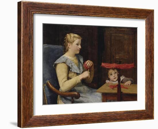 Vreneli Stuckl with Her Child Reeling Wool, 1905-Albert Anker-Framed Giclee Print