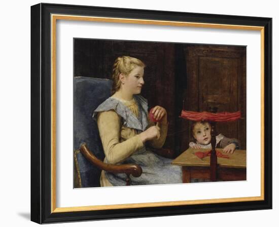 Vreneli Stuckl with Her Child Reeling Wool, 1905-Albert Anker-Framed Giclee Print