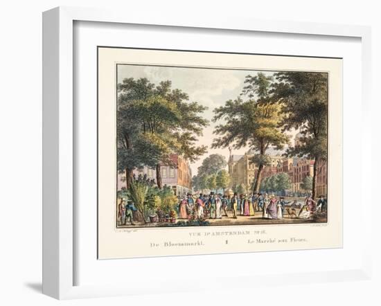 Vue D'Amsterdam No.16. De Bloemmarkt. Le Marché Aux Fleurs, 1825-Cornelis de Kruyff-Framed Giclee Print